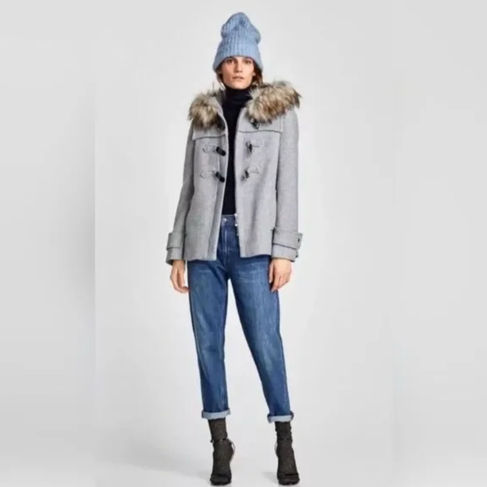 Zara Pea Coat with Faux Fur Hood